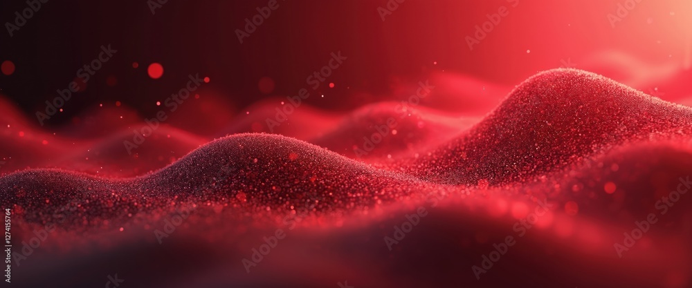 Fototapete Illustration of red dots wave texture gradient background. Abstract motion design for tech presentation. Futuristic style with glowing light effects, vibrant colors blend, suitable backdrop.