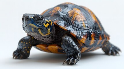 Fototapeta premium Overweight Turtle with Domed Shell Crawling on White Background