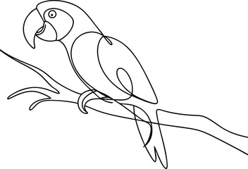 Elegant Line Art Drawing of a Perched Parrot Bird