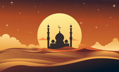 Majestic Mosque Silhouette Under a Full Moon