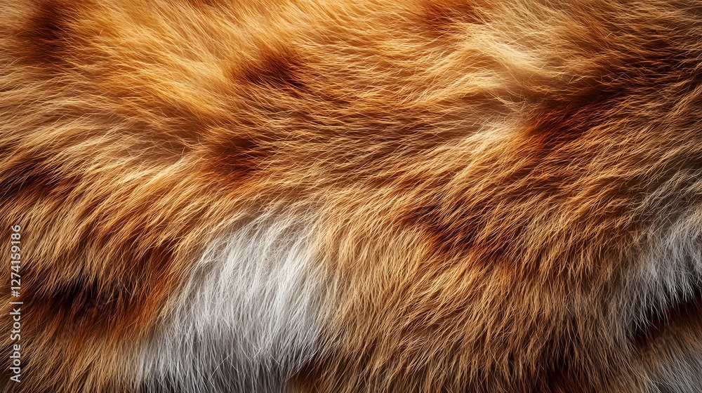 Poster close-up view of a red fox fur, showcasing its rich color and soft texture. natural and warm tones d