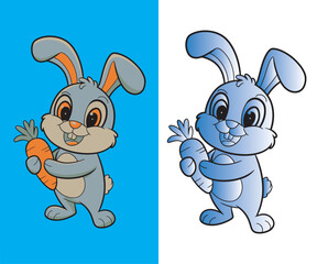 Cute Cartoon Rabbit Holding Carrot Vector Illustration,Happy Bunny with Carrot Cartoon Drawing,Cute Baby Rabbit with Carrot Digital Drawing