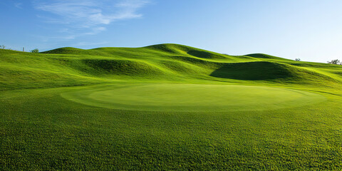 Fototapeta premium Golf Course Putting Green and Rolling Hills Landscape