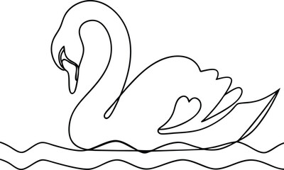 Elegant SingleLine Swan Drawing, Water Bird, Graceful Curve