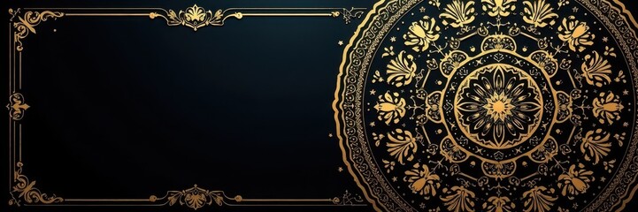 Golden arabesque mandala on black Elegant, luxurious Eastern design , pattern, illustration, floral