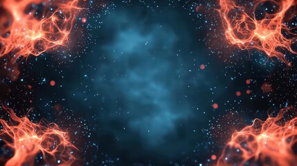 Fototapeta premium Abstract visualization of quantum entanglement, with two glowing particles mirroring each other across space