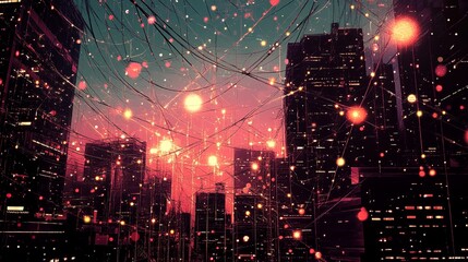 Futuristic digital network connections with glowing lines and nodes in abstract technology illustration