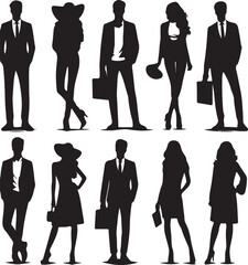 set of men and women silhouette vector style minimalist white background