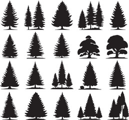 Obraz premium set of tree silhouette vector style minimalist white background