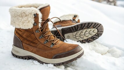 Naklejka premium Brown Winter Boots on Snow