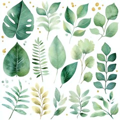 Fototapeta premium Elegant watercolor leaves and foliage design.