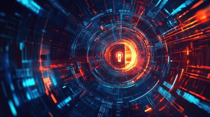 Obraz premium Cybersecurity Technology: Digital Lock Protection in a Futuristic Network