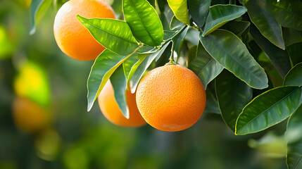 A close-up of an orange tree with green leaves
