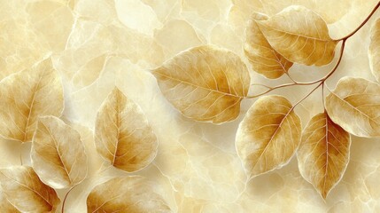 Fototapeta premium Gentle Gold, Botanical Line Art on Creamy Marble Background Nature-Inspired Design Elements