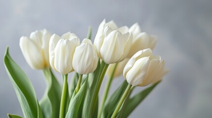 close up of white tulips on a room with studio lighting