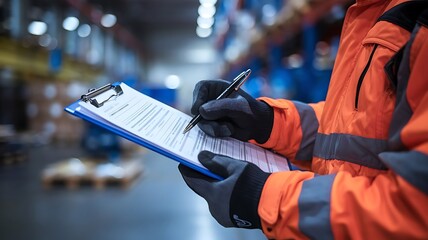 Safety officer performing a thorough safety audit in a factory setting.