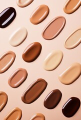 Fototapeta premium Liquid Foundation Swatches in Various Shades on Neutral Background