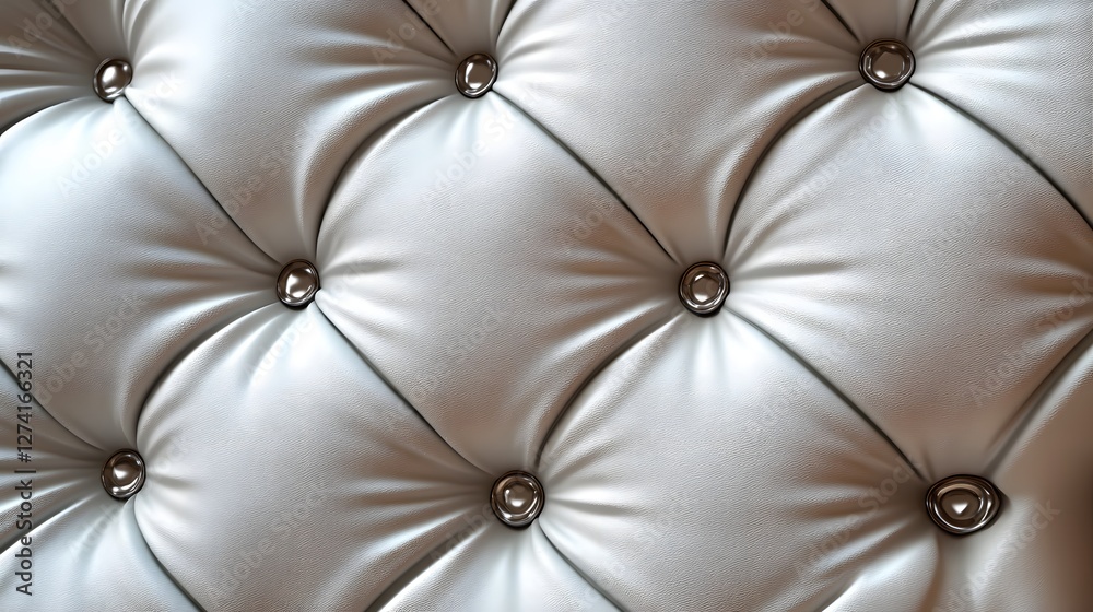 Poster close-up of luxurious silver tufted upholstery with shiny buttons. elegant and stylish texture perfe