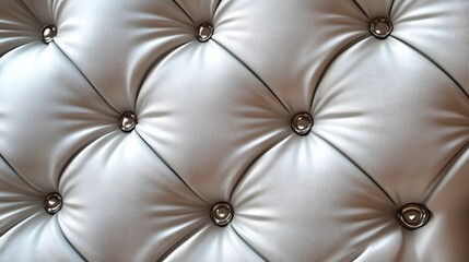 Fototapeta premium Close-up of luxurious silver tufted upholstery with shiny buttons. Elegant and stylish texture perfect for design backgrounds. Elegant Silver Upholstery Texture of Luxurious Button Tufted Fabric