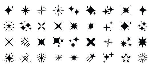 sparkle star icon, star sparkle vectors, Shining sparkle icon, Blink twinkle, sunburst star shapes collection. Abstract magic light flare, vector stars icon templates pack isolated on white background