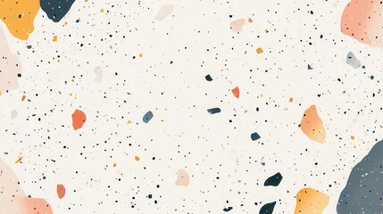 Colorful terrazzo pattern with multicolored fragments on white background