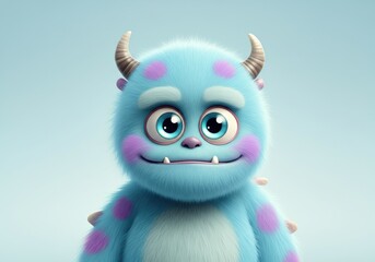 Cute blue monster character with big eyes and playful expression