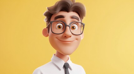 Smiling cartoon man, business, yellow background, website avatar