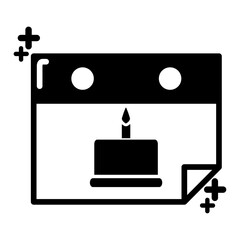 Obraz premium Vector illustration of a calendar page with a birthday cake and candle icon, symbolizing a birthday or celebration reminder
