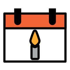 Colorful vector illustration of a calendar page with a single birthday candle, symbolizing a birthday, anniversary, or commemorative event