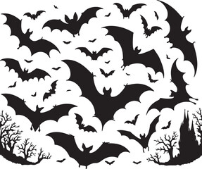  bats silhouette vector style minimalist white background