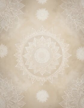 Elegant floral mandala patterns on a soft beige watercolor background