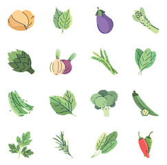 Set of vector icons of vegetables with white background