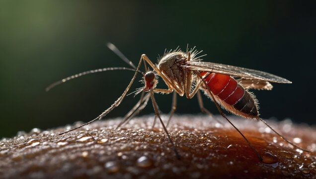 mosquito drinks blood in a person red blood
