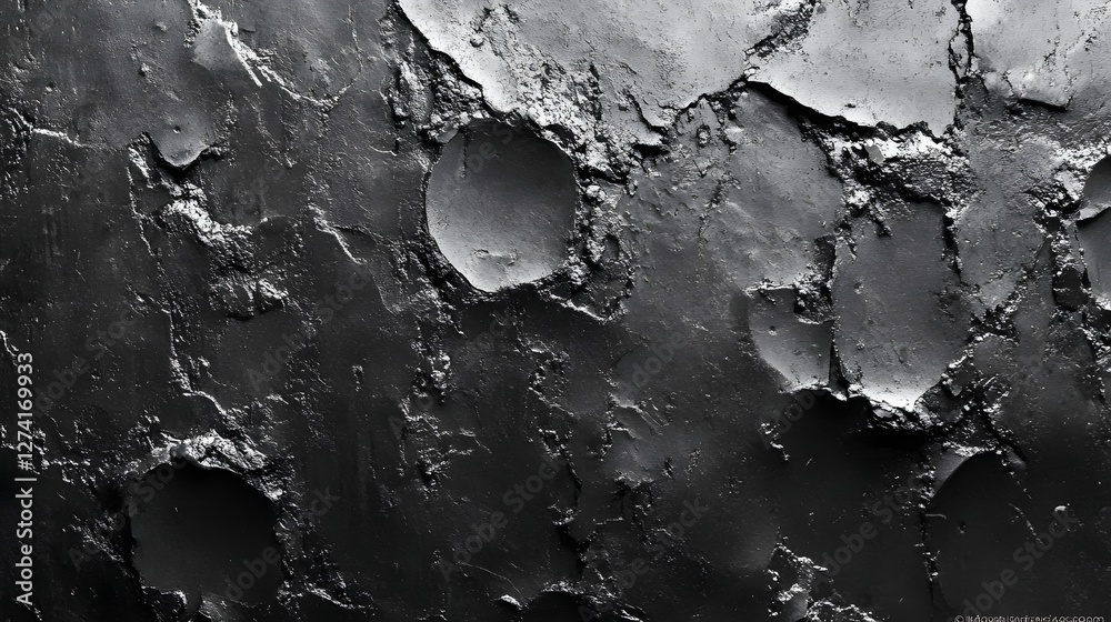 Poster A dramatic grayscale image showcasing a heavily textured surface. The interplay of light and shadow enhances the abstract nature of the piece. Abstract Monochrome Textured Surface