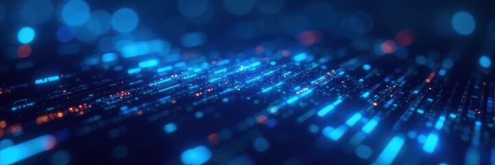 Obraz premium Glowing blue binary code stream, digital technology concept, glowing, web