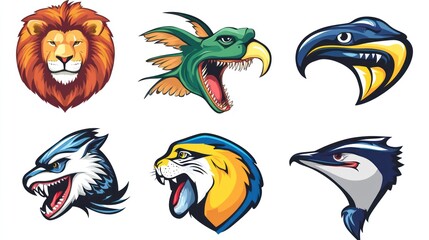 Naklejka premium Cartoon animal heads, various species, diverse collection. Use stock photo