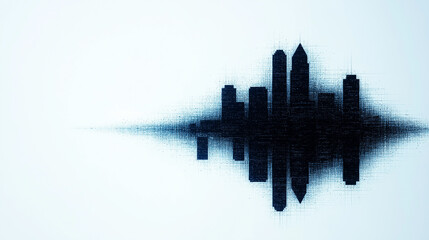 Fototapeta premium Cityscape Sound Wave: A sleek, conceptual representation of a cityscape in silhouette, integrated with a sound wave, evoking the vibrancy and sonic landscape of urban life.
