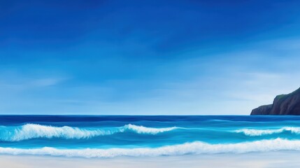 Obraz premium A serene beach scene with gentle waves lapping against the shore under a clear blue sky. The tranquil beauty of nature invites relaxation and reflection.