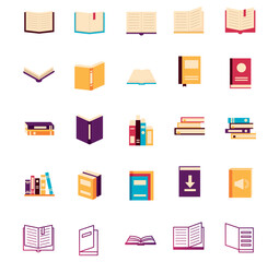 set of vector icons of books with white background