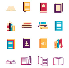 set of vector icons of books with white background
