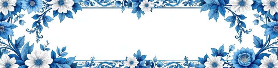 Obraz premium Intricate blue floral toile pattern on white Vintage French style , toile, design, ornate