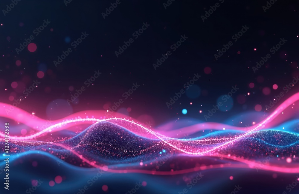 Aufkleber abstract futuristic background with pink, blue glowing neon wave lines. bokeh lights data transfer c