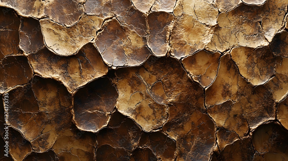 Poster detailed macro shot of a cracked brown surface, showcasing abstract textures and patterns. ideal for