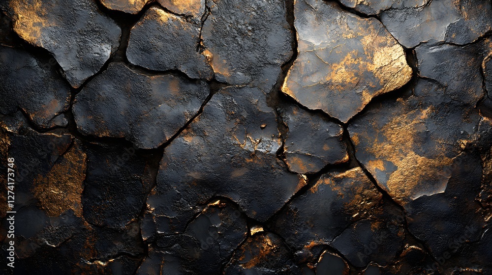 Poster a captivating image of a dark cracked texture with gold accents. perfect for backgrounds. abstract d