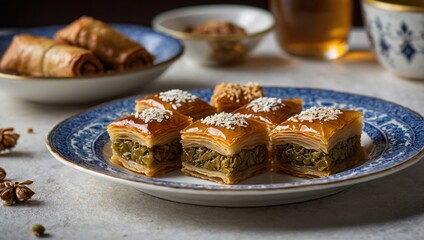 Sliced baklava dessert on a plate
