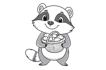 Obraz premium Tiny badger holding a small basket of mushrooms, smiling.