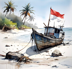 Watercolor Painting: Indonesian Coastal Serenity