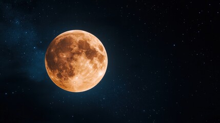 Full moon against starry night sky with deep blue cosmic background