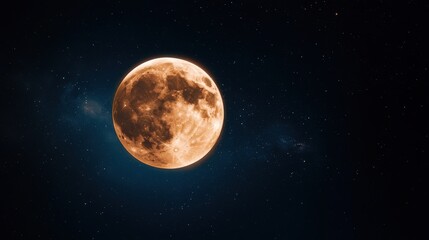 Fototapeta premium Full moon illuminating starry night sky with subtle clouds and deep blue backdrop