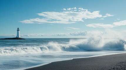 Fototapeta premium Coastal Lighthouse with Breaking Waves
